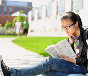 student studying outside