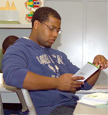 Student with brochure