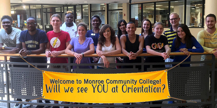 Group of students holding up a Welcome to MCC banner that asks, "Will we see YOU at Orientation?"
