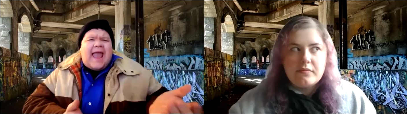 Picture of two theater students on camera