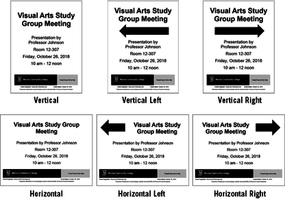 MCC Event Sign Template Samples Illustrations of the six Word template files used for MCC event/directional temporary signs