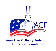 American Culinary Federation Education Foundation (ACFEF) logo featuring a chef holding a U.S. flag-themed cookbook with the ACF logo.