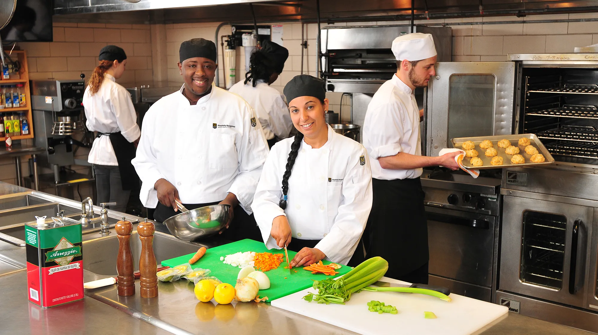 MCC students work in the culinary arts kitchen classroom