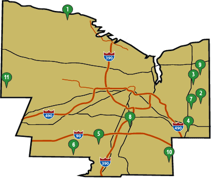 Map of Christmas tree farms in Monroe county, New York