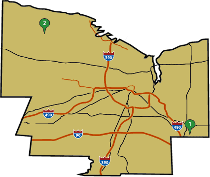 Map of vineyards in Monroe county, New York