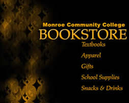 MCC Bookstore general logo. MCC Bookstore graphic with listing of what is sold in the store