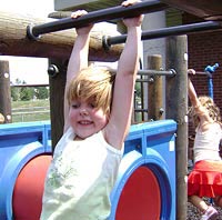 Child swinging from swingset