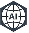 Artificial intelligence icon logo - a line drawing a vectors on a globe with the letters "AI" in the center