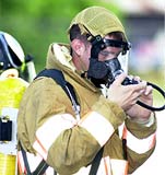 photo of student testing full-face respirator