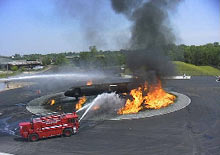 photo of fire and firetruck