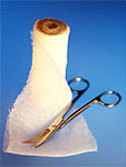 scissors and gauze