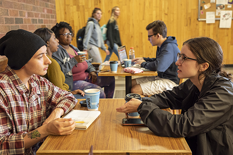 Students enjoying coffee at Java's