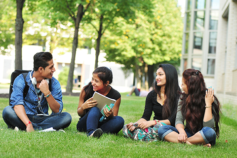 Students sitting in grass