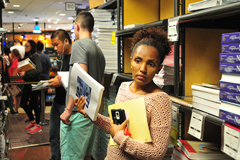 student at bookstore