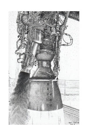“Falcon Engine Test,” pen and ink “Falcon Engine Test,” pen and ink