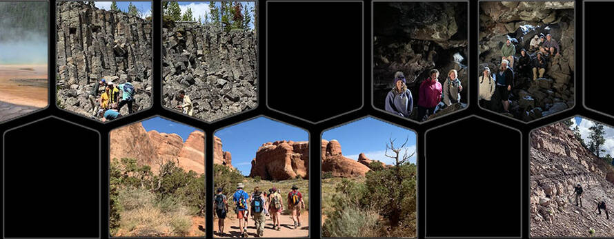 MCC honeycomb grid showing photos of students in Arches and Yellowstone national parks