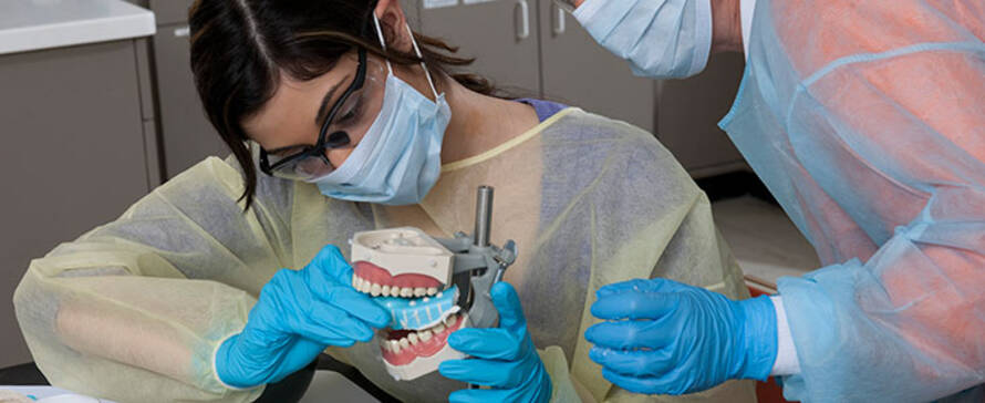 Photo of dental student with typodont