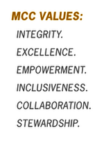 MCC Values: Integrity, Excellence, Empowerment, Inclusiveness, Collaboration, Stewardship
