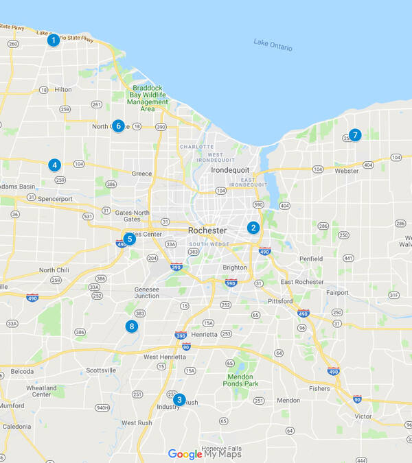 Map of Monroe county Greenhouses (New York)