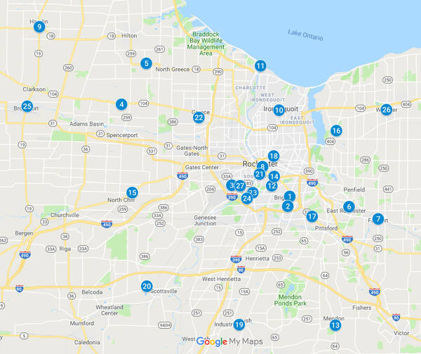 Map of Community Farmers Markets in Monroe county, New York