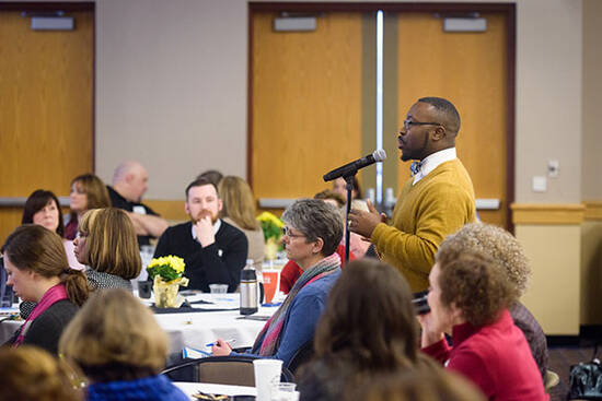 Speaker talking to attendees