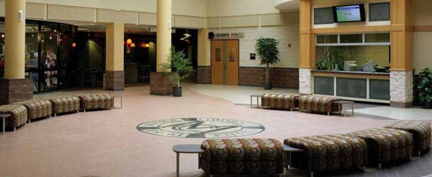 Photo of empty atrium at the Brighton Campus