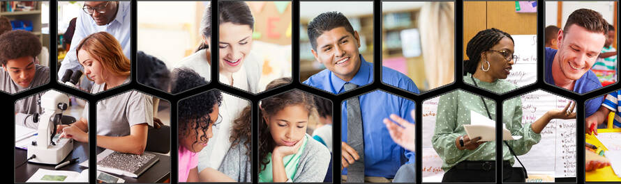 MCC grid pattern showing images of teachers with students in classrooms