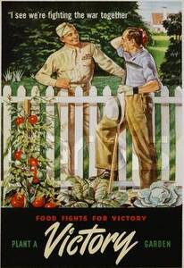 Old illustration of Soldier and gardener during WWI