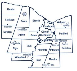 Map towns and villages in Monroe County