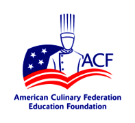 American Culinary Federation Education Foundation logo featuring outline of a chef with an American flag
