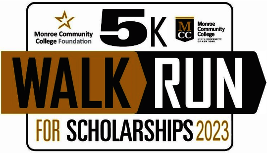 MCC Foundation 5K Walk/Run for Scholarships 2023 logo with that text and MCC shield logo