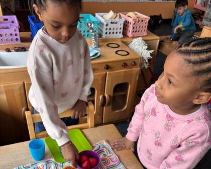 Children playing with fake food