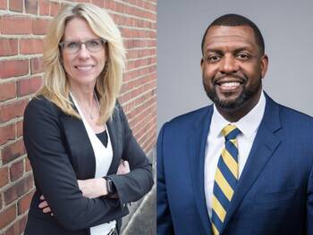 Headshots of Roseann Schmid and Shaun Nelms